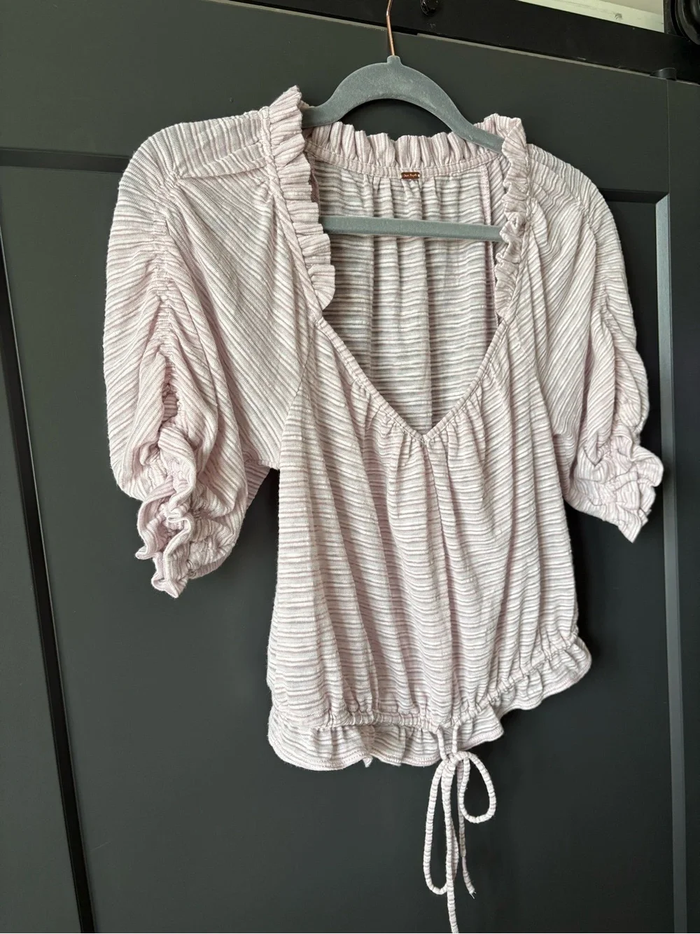 Free People Dorothy Striped Ruched Puff Sleeve Top | Fawn Pink